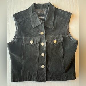 Vintage Leather Vest Buffalo Nickel Button Western Biker Style L